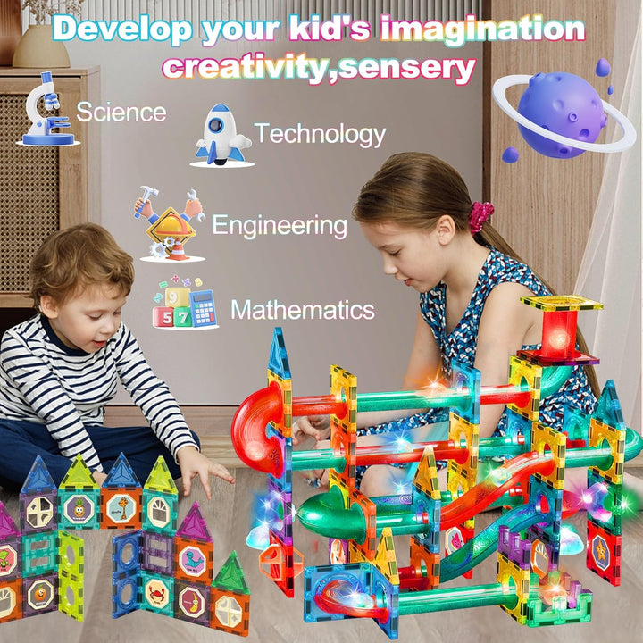 Magnetische Bausteine 75 Stück Murmelbahn Magnete Kinder, Magnetic Bauklötze Baukasten Spielzeug ab
