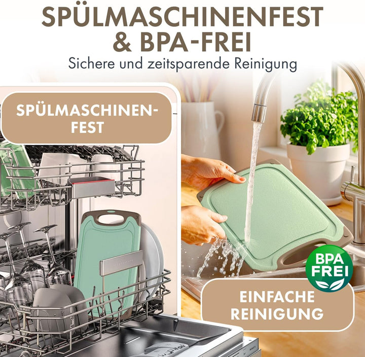 Blumtal Schneidebrett Set mit 3 Grössen (S/M/L) - Schneidebrett Kunststoff gross + Saftrillen & Grif