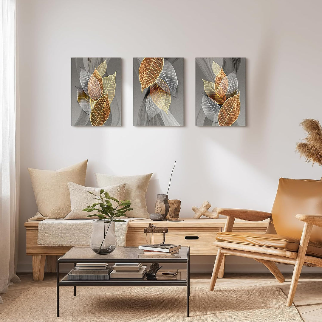 hyidecorart Bilder Blätter, Natur Golden Pflanzen Blatt Wandbild, Modern Leinwandbild für Wohnzimmer