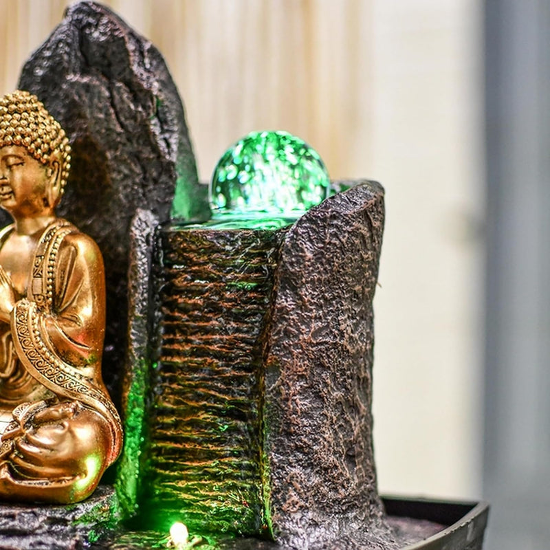 Brunnen Buddha Haka - Entspannender Buddha -Innenbrunnen LED -Licht - Feng Shui -Objekt - geschlosse