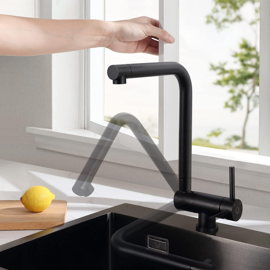 CECIPA Vorfenster Küchenarmatur Schwarz Matt, Hochdruck Wasserhahn Küche Schwarz, Flexible Mischbatt