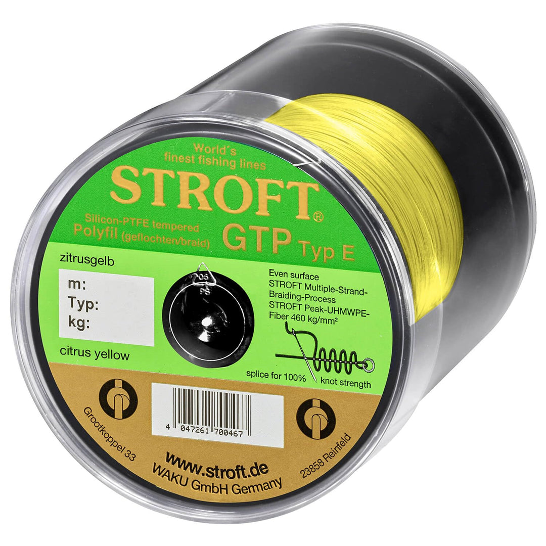 Stroft Schnur GTP Typ E zitrus gelb 400m geflochtene Angelschnur - 8-Fach PE Braid, rund &amp; leise, ex