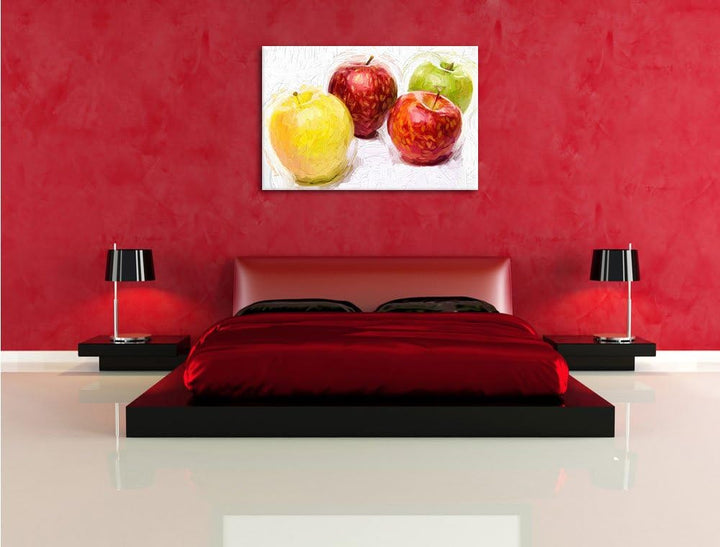 Äpfel Pinsel Effekt, Format: 100x70 auf Leinwand, XXL riesige Bilder fertig gerahmt mit Keilrahmen,
