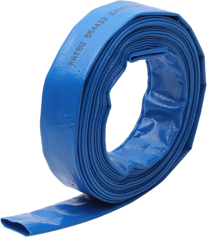 KATSU Flachschlauch Ablaufschlauch 10 m x 32 mm, mit 2 Clips und Schnellkupplungsanschluss, Passend