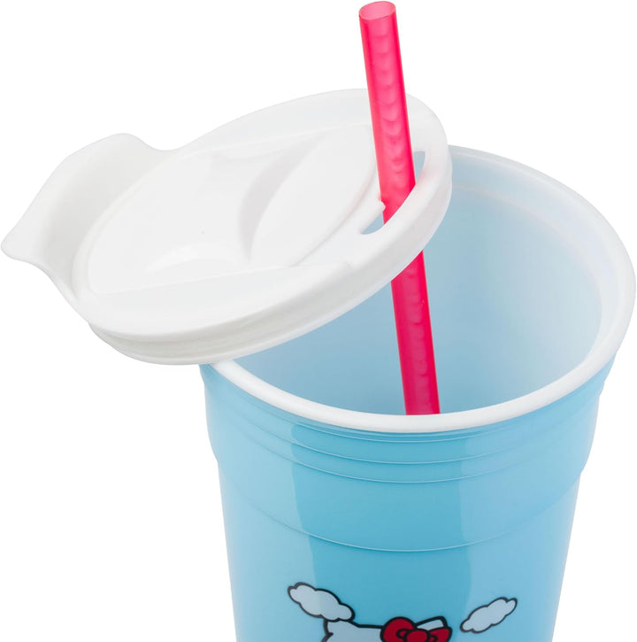 Silver Buffalo Sanrio Hello Kitty Trinkbecher mit Deckel und Strohhalm, Kunststoff, 907 ml Hello Kit