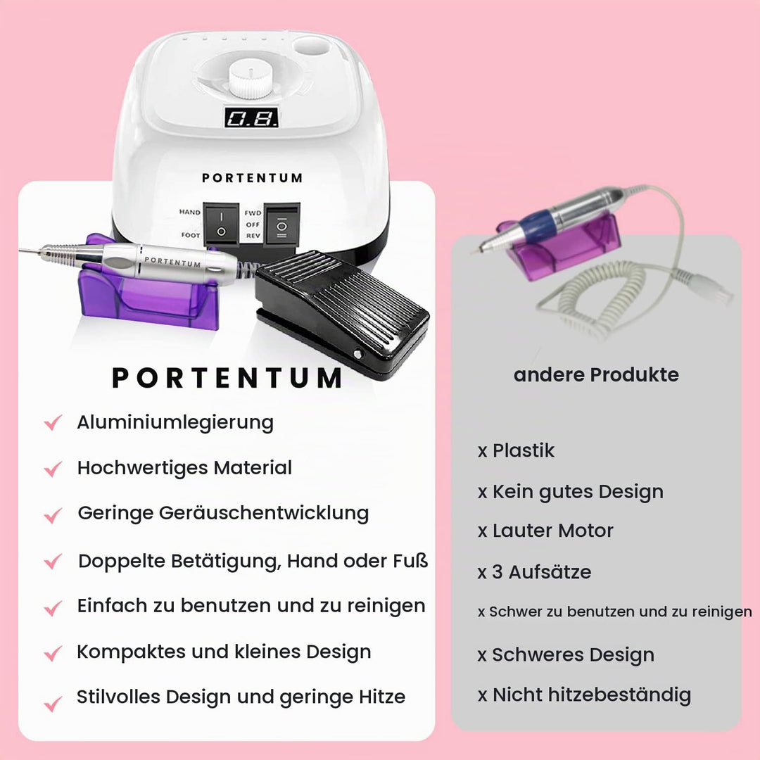 PORTENTUM Professionelle Nagelfräse, 35000 U/min, elektrisches Maniküre- und Pediküre-Set, 16 Elemen