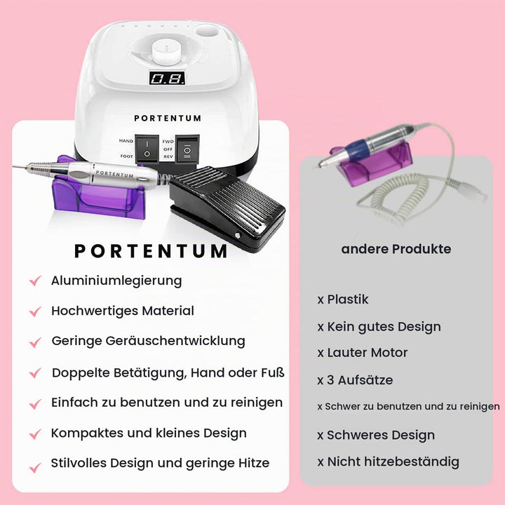 PORTENTUM Professionelle Nagelfräse, 35000 U/min, elektrisches Maniküre- und Pediküre-Set, 16 Elemen