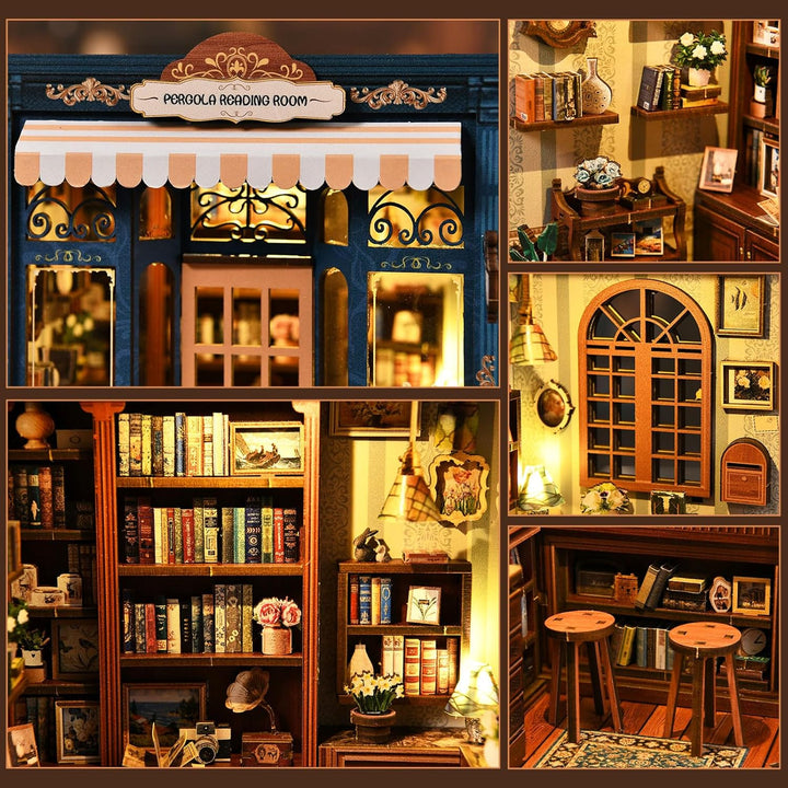 Shrike Book Nook Kit - DIY Miniaturhaus Holzpuzzle Puppenhaus, 3D Puzzle Buchstütze mit LED-Beleucht