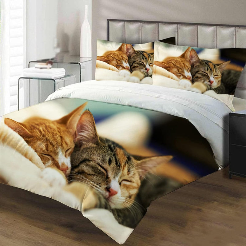 JEFFEL Katze Bettwäsche Set 200 x 200 cm, Tiermotiv, Kinderbettwäsche, Cat Muster Bettbezug 3D Haust