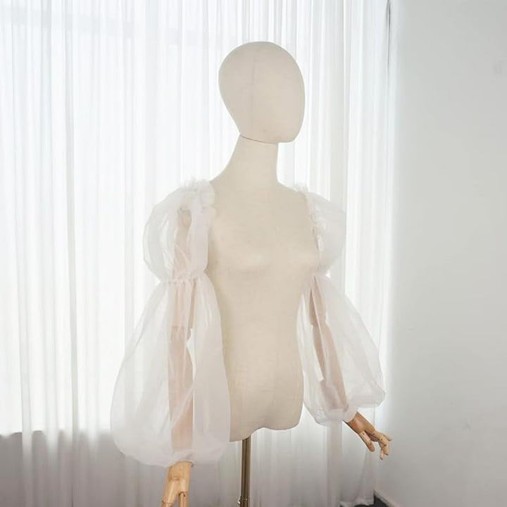 SMTCM 1 Paar Abnehmbare Puffärmel für Hochzeitskleid Weiss Brautärmel Tüll Armel mit Spandex Band Du