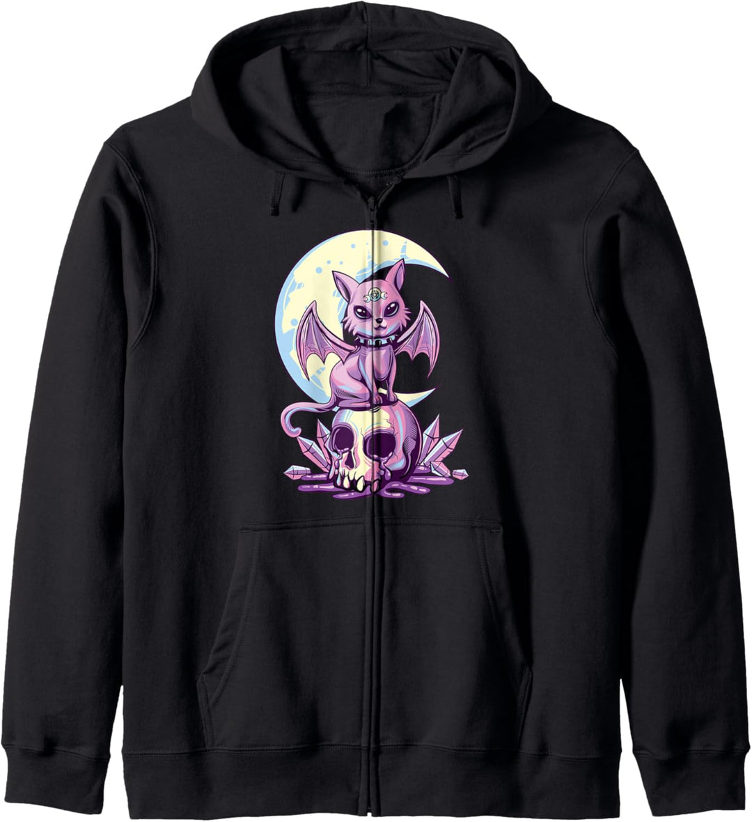Pastel Goth Wiccan Cat Cute Creepy Witchy Cat and Skull Kapuzenjacke