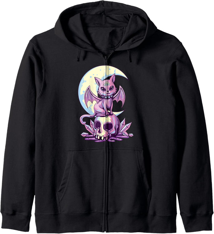 Pastel Goth Wiccan Cat Cute Creepy Witchy Cat and Skull Kapuzenjacke