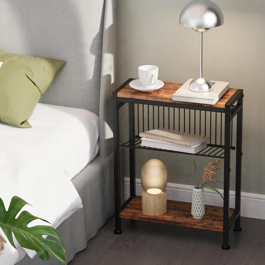Schmaler Beistelltisch, 2er Set 3 Ablagen Nachttisch Schmal mit Zeitschriftenhalter, sofa beistellti