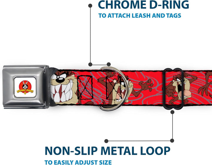 Buckle-Down 22,9–38,1 cm lta-Looney Melodien Logo weiss Hund Halsband WL - Fits 18-32" - 1.5" Wide,