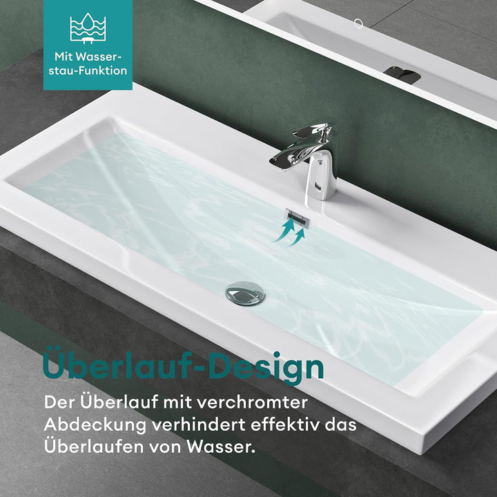 Mai &amp; Mai Einbau-Waschbecken Col01 Waschschale Waschtisch Mineralguss Weiss Rechteckig 1 Armaturenlo