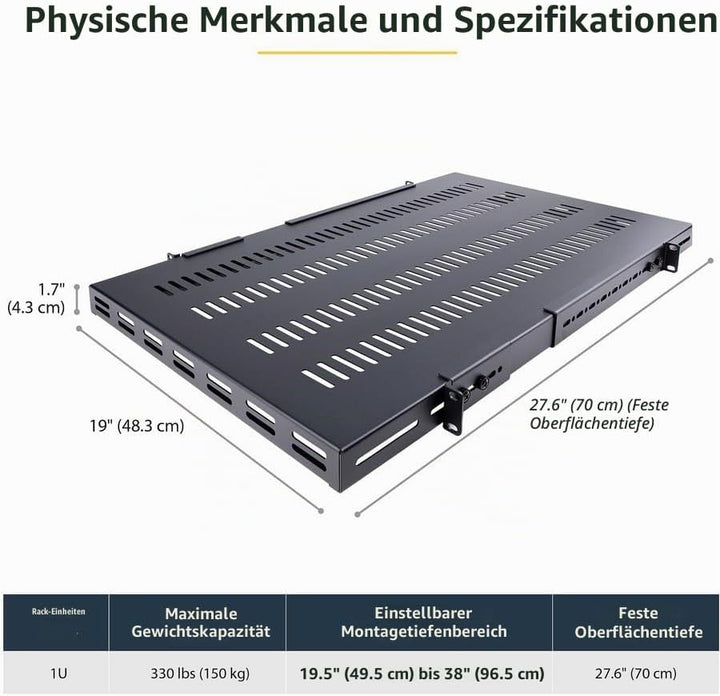 StarTech.com 1HE einstellbares belüftetes Rack Fachboden - 150kg - 49,5 bis 97,4 cm einstellbare tie