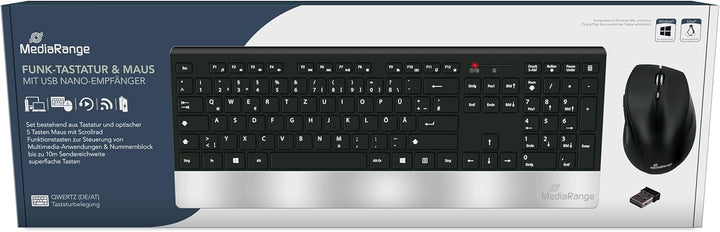 MediaRange Funk-Tastatur- und Maus-Set, Highline Serie, QWERTZ, schwarz/silber