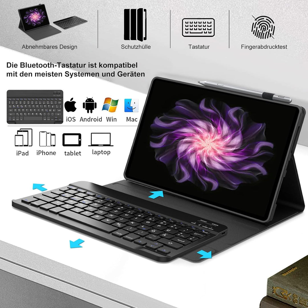 FOGARI Tastatur Hülle für Lenovo Tab K11 Plus 11.45 Zoll 2024, QWERTZ Deutsches Magnetisch Abnehmbar