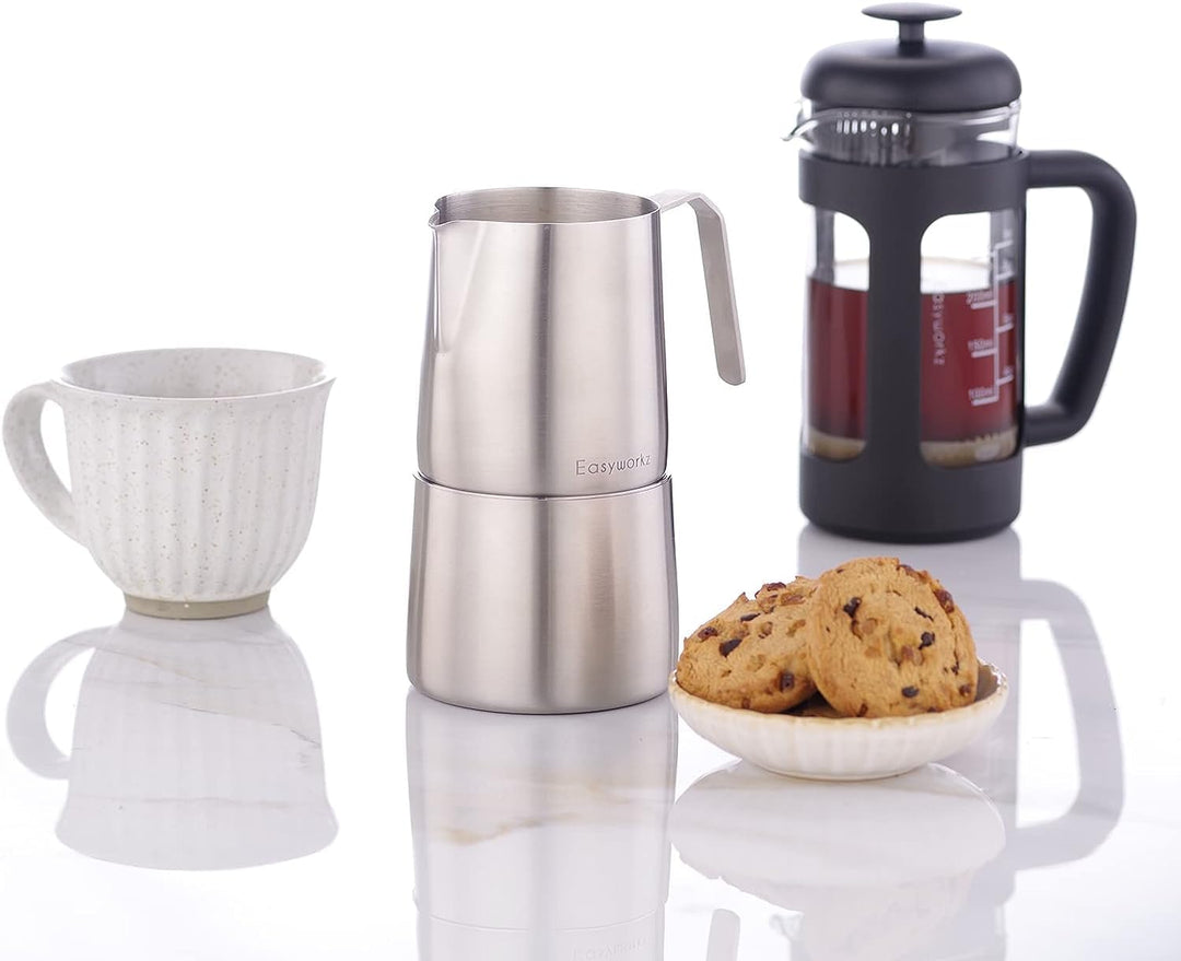 Easyworkz Edelstahl 304 Milchkännchen und Zuckerdose mit Löffel Kaffee Servierset gebürstet Silber G