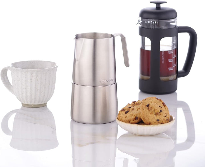 Easyworkz Edelstahl 304 Milchkännchen und Zuckerdose mit Löffel Kaffee Servierset gebürstet Silber G