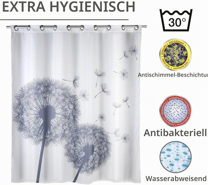 WENKO Anti-Schimmel Duschvorhang Astera Flex, Textil-Vorhang mit Antischimmel Effekt, grosse integri