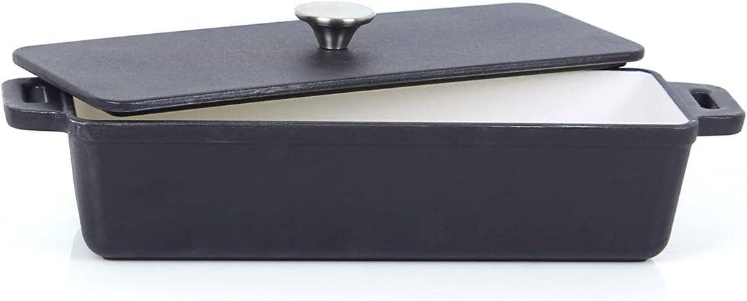 ECHTWERK Brotback/Auflaufform aus Gusseisen, Bräter mit Deckel, Kastenform, Emaille-Beschichtung, Fü