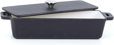 ECHTWERK Brotback/Auflaufform aus Gusseisen, Bräter mit Deckel, Kastenform, Emaille-Beschichtung, Fü