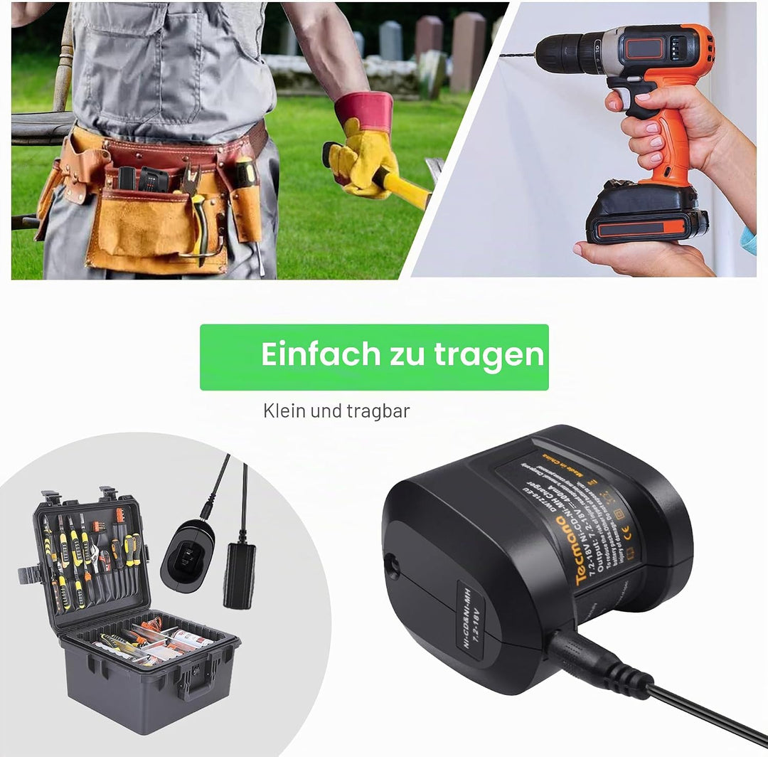 7.2V-18V Ladegerät für Dewalt 7.2V 9.6V 12V 14.4V 18V NI-MH/NI-Cd Akkus, für DE9057 DE9071 DE9091 DE