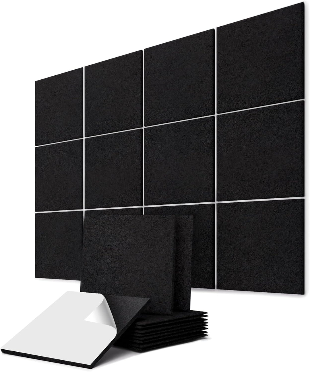 vilz 12 Stück Akustik Panel aus recyceltem Filz - Schalldämmer Quadrate 250x250x9 mm Farbe Schwarz f