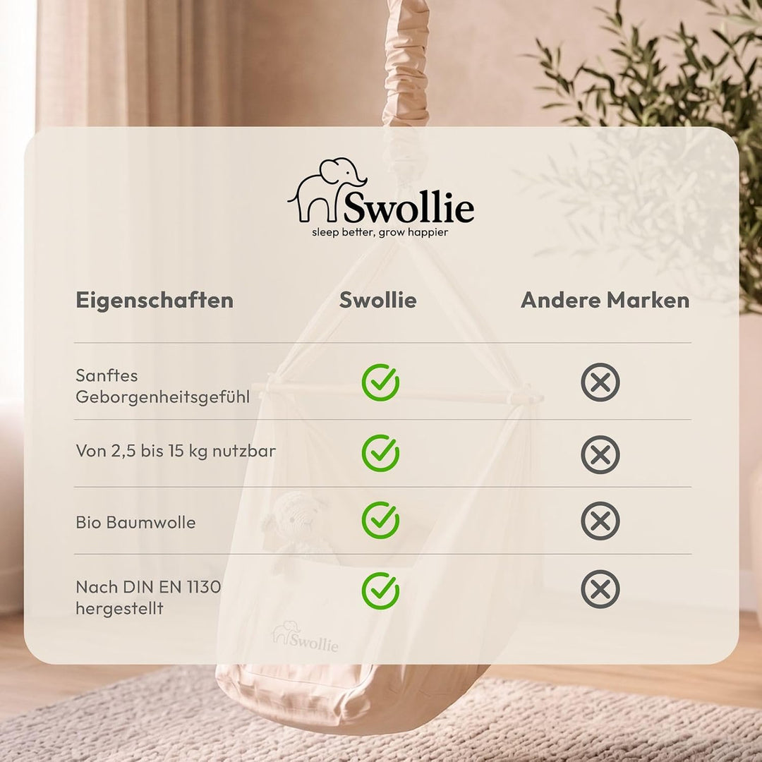 Premium Federwiege beige | für Babys ab Geburt bis 15 Kg | Bio-Baumwolle
