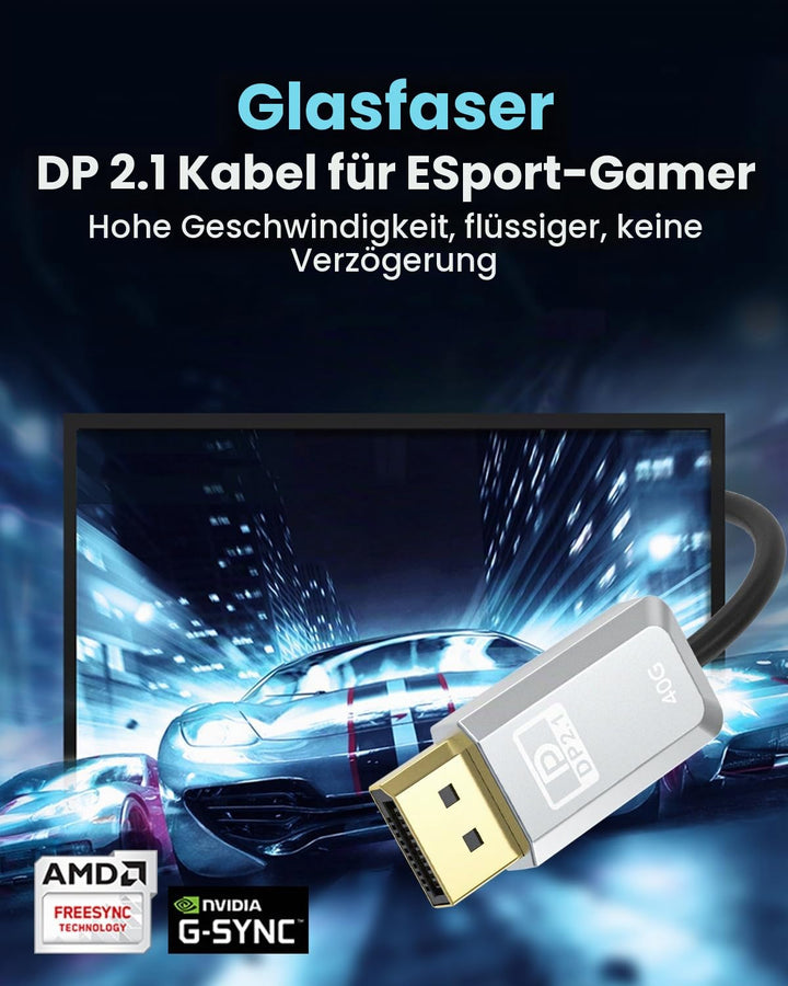 16K Glasfaser DisplayPort 2.1 Kabel 20M, DP 2.1 Kabel [16K@30Hz, 8K@60Hz, 4K@240Hz] 40Gbps Display P