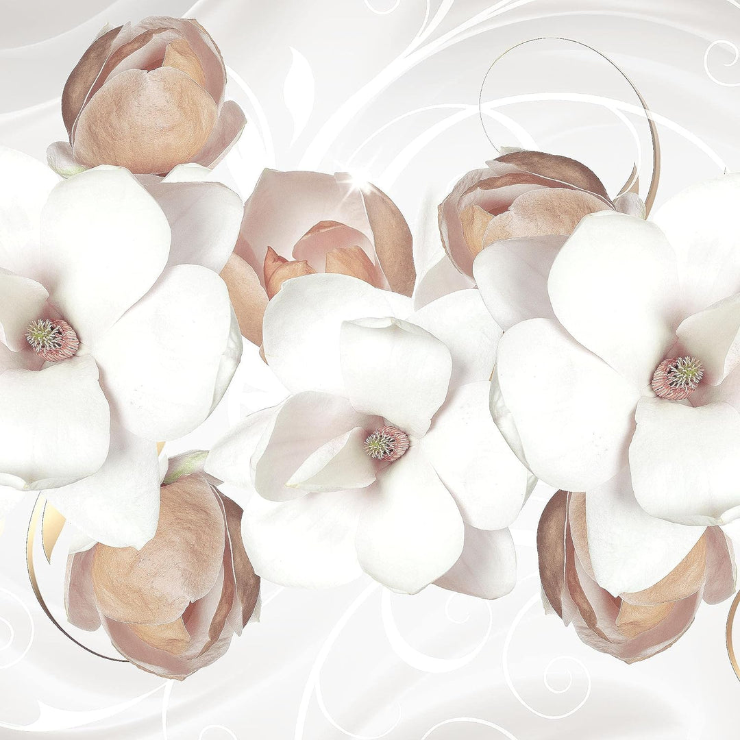 Runa Art Wandbilder Blumen Magnolien 5 Teilig Bild auf Vlies Leinwand Deko Wohnzimmer Abstrakt Grau