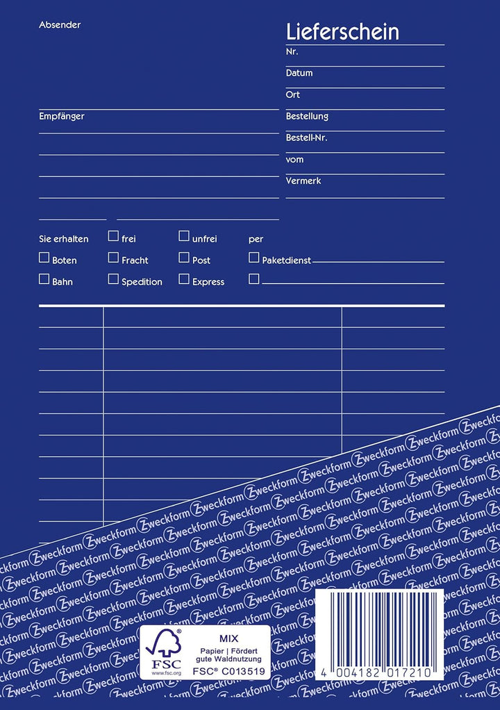 AVERY Zweckform 1721-10 Lieferschein mit Empfangsschein (A5, 3x40 Blatt, selbstdurchschreibend mit f