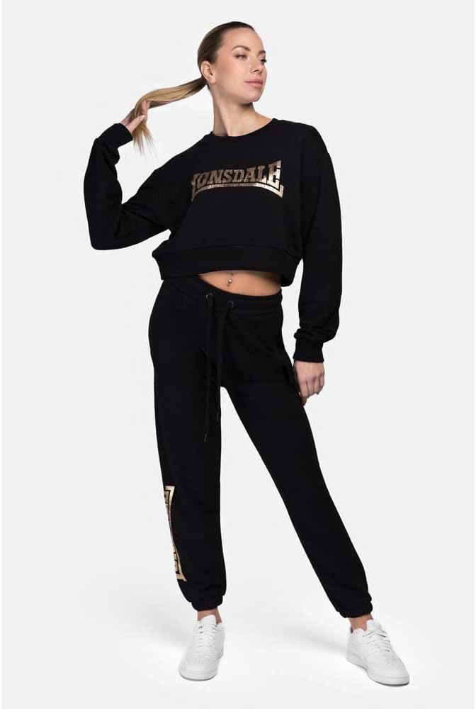 Lonsdale Damen Culbokie Sweatshirt XL Kurz Black/Gold, XL Kurz Black/Gold