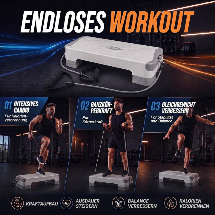 Body &amp; Mind® Aerobic Steppbrett Stepper Step-Bench mit gratis Anti-Rutsch-Matte &amp; exklusiven Trainin