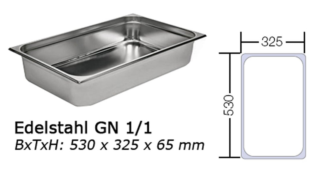 APS Chafing Dish „Chef“ – mit einem Speisenbehälter aus Edelstahl 65 mm tief, Zwei Brennpastenbehält