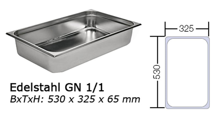 APS Chafing Dish „Chef“ – mit einem Speisenbehälter aus Edelstahl 65 mm tief, Zwei Brennpastenbehält