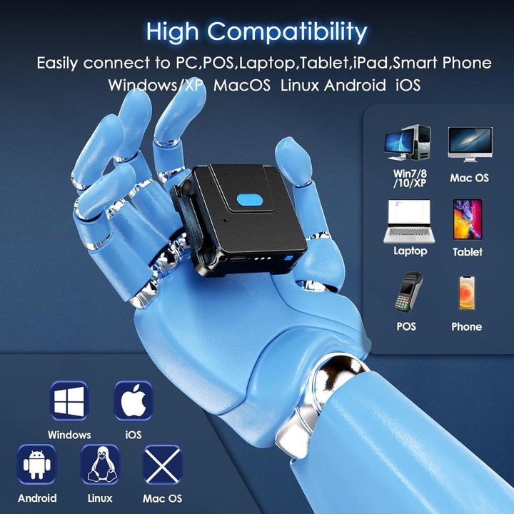 Eyoyo Wearable Glove QR Code Scanner, 1D 2D Finger Ring Bluetooth Barcode Scanner, Left&Right Hand W