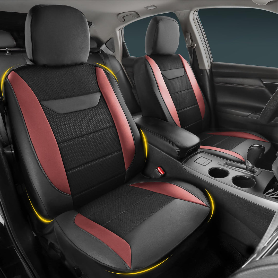 kingphenix 2er-Pack Vordersitzbezüge aus Memory-Schaumleder, Atmungsaktives 4D-Mesh, Airbag- kompati