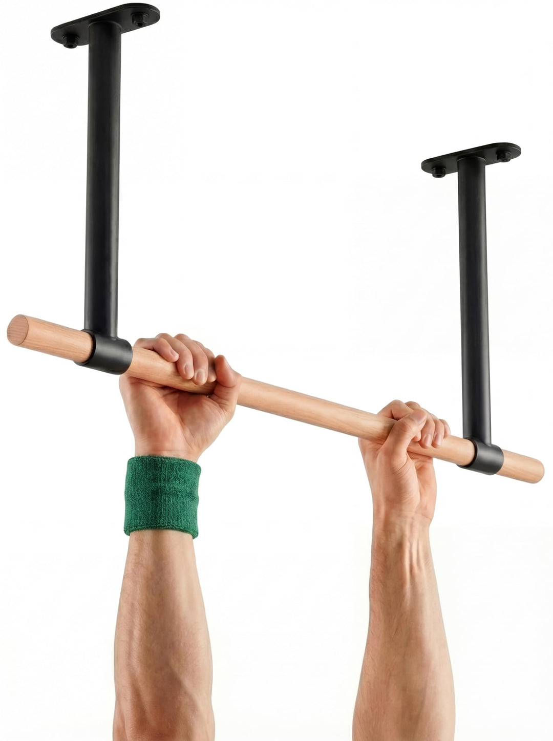 Klimmzugstange Decke - stilvolle Pull Up Bar aus Holz zur festen Deckenmontage - platzsparendes Desi