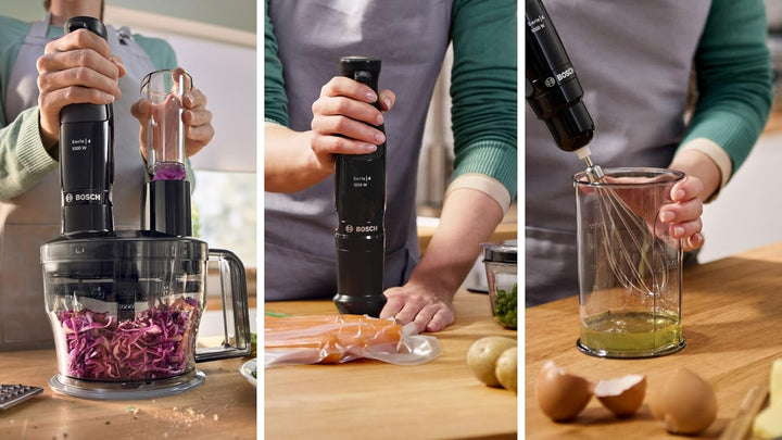 Bosch Stabmixer ErgoMaster Serie 4 MSM4B620, einhändig bedienbar, 4 Edelstahl-Klingen, verschleissfr