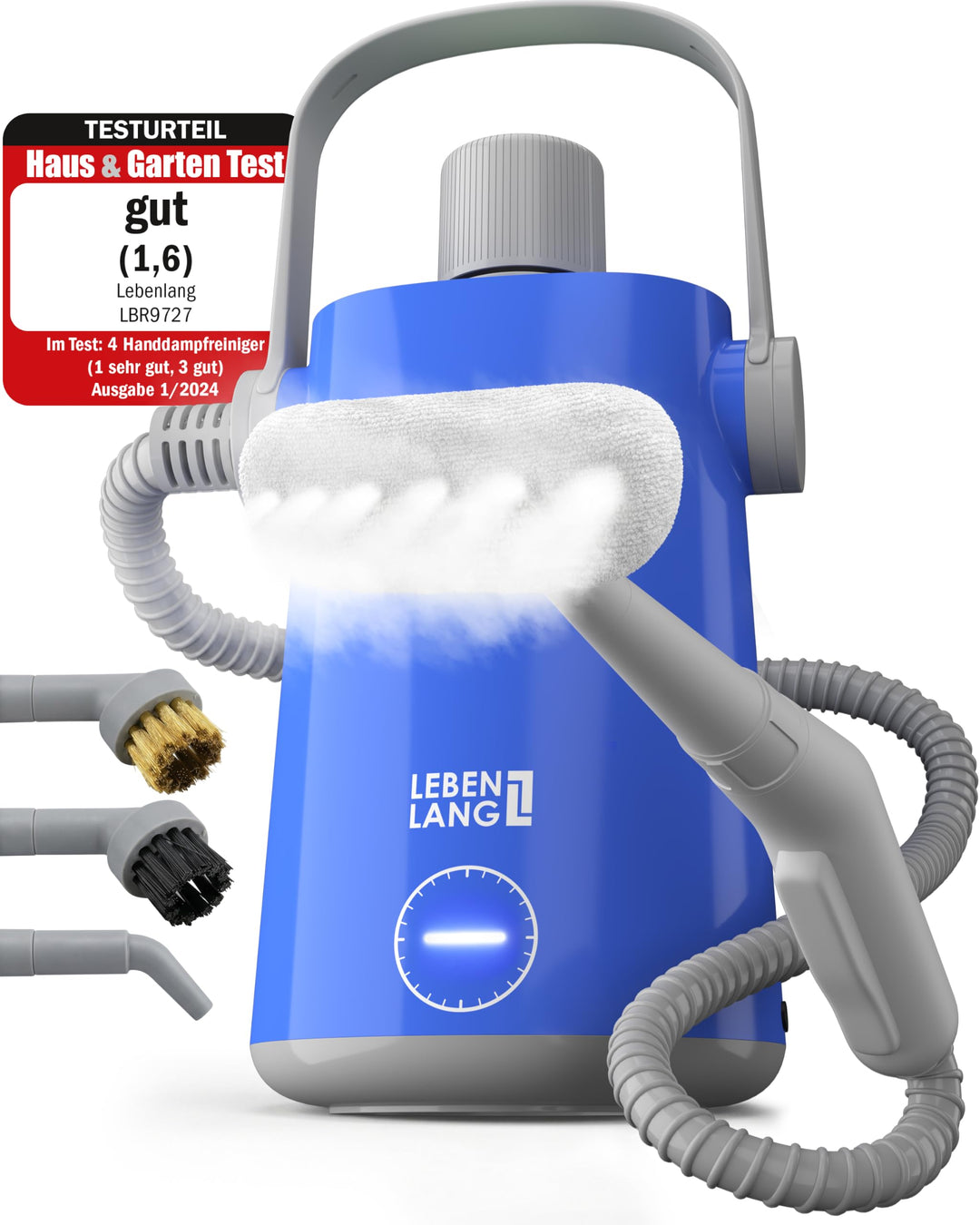 LEBENLANG Dampfreiniger Handgerät Steam Cleaner - 1000W & 300ml mit 9 Zubehör | Polsterreiniger Gerä