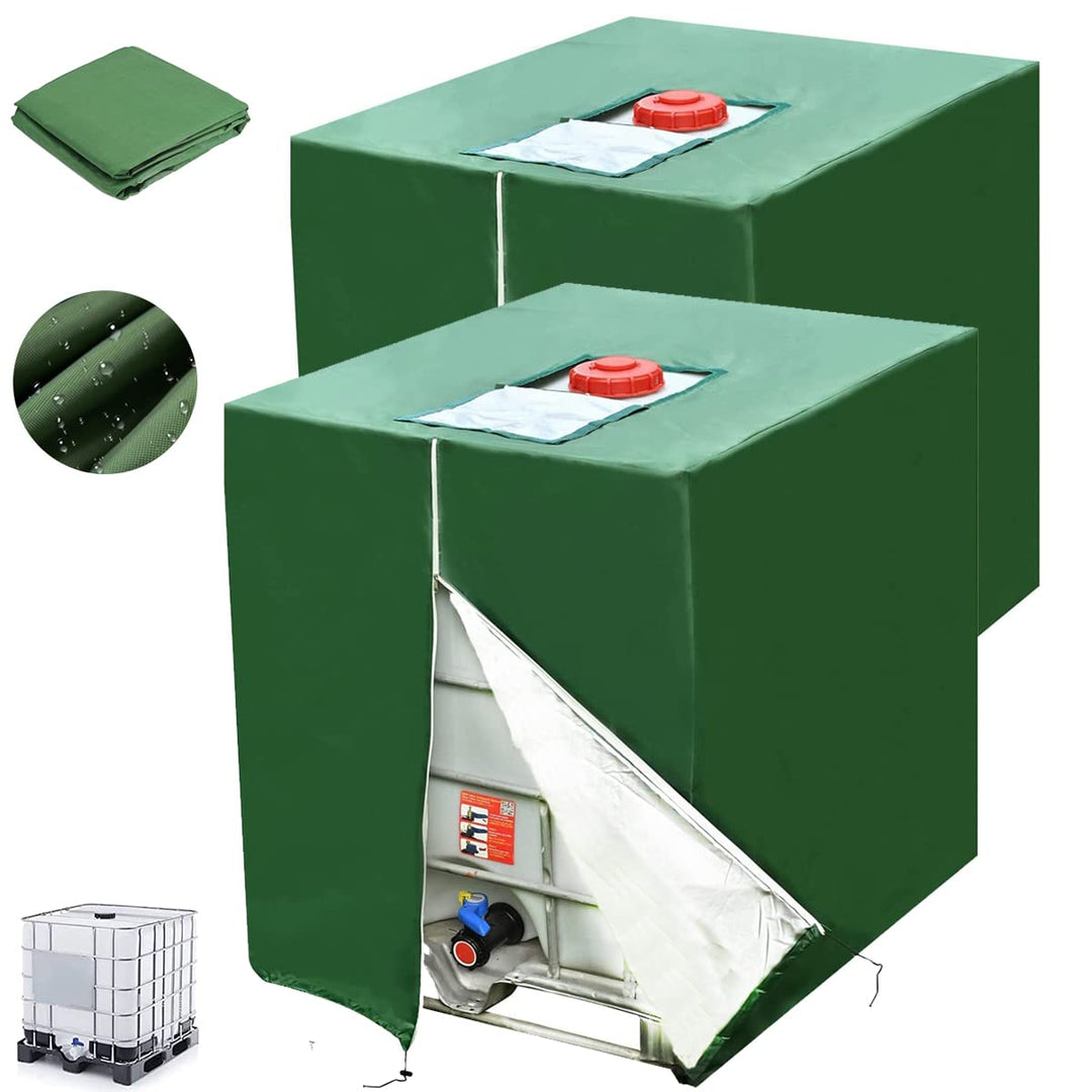 DWcouple 2STK IBC Tank Abdeckung,Wassertank Staubdichte Anti-UV-Schutzabdeckung,Grün Abdeckplane für