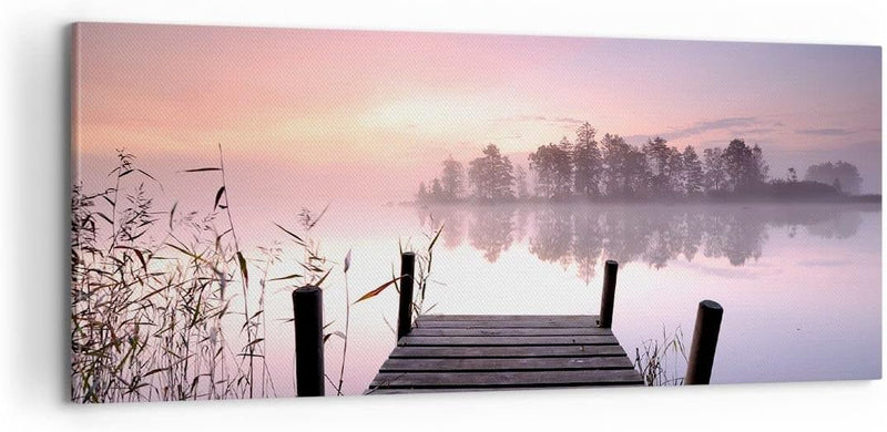 Panorama Bilder auf Leinwand 100x40cm Leinwandbild Morgen Sonnenaufgang Nebel See Gross Wanddeko Bil