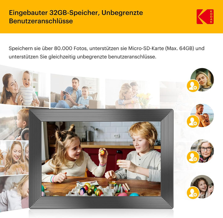 KODAK 10,1 Zoll Digitaler Bilderrahmen WLAN ，1280x800 HD IPS Touchscreen Elektronischer Fotorahmen,