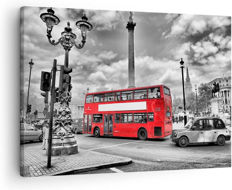 Bilder auf Leinwand Trafalgar Platz Taxi London Leinwandbild 70x50cm Wandbilder Dekoration Wohnzimme