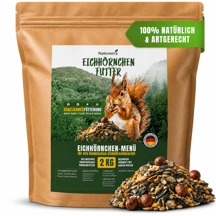 Natuverra Eichhörnchen-Menü 2 kg Premium-Mix aus Saaten, Getreide, Nüssen, Früchten & Gemüse, Protei