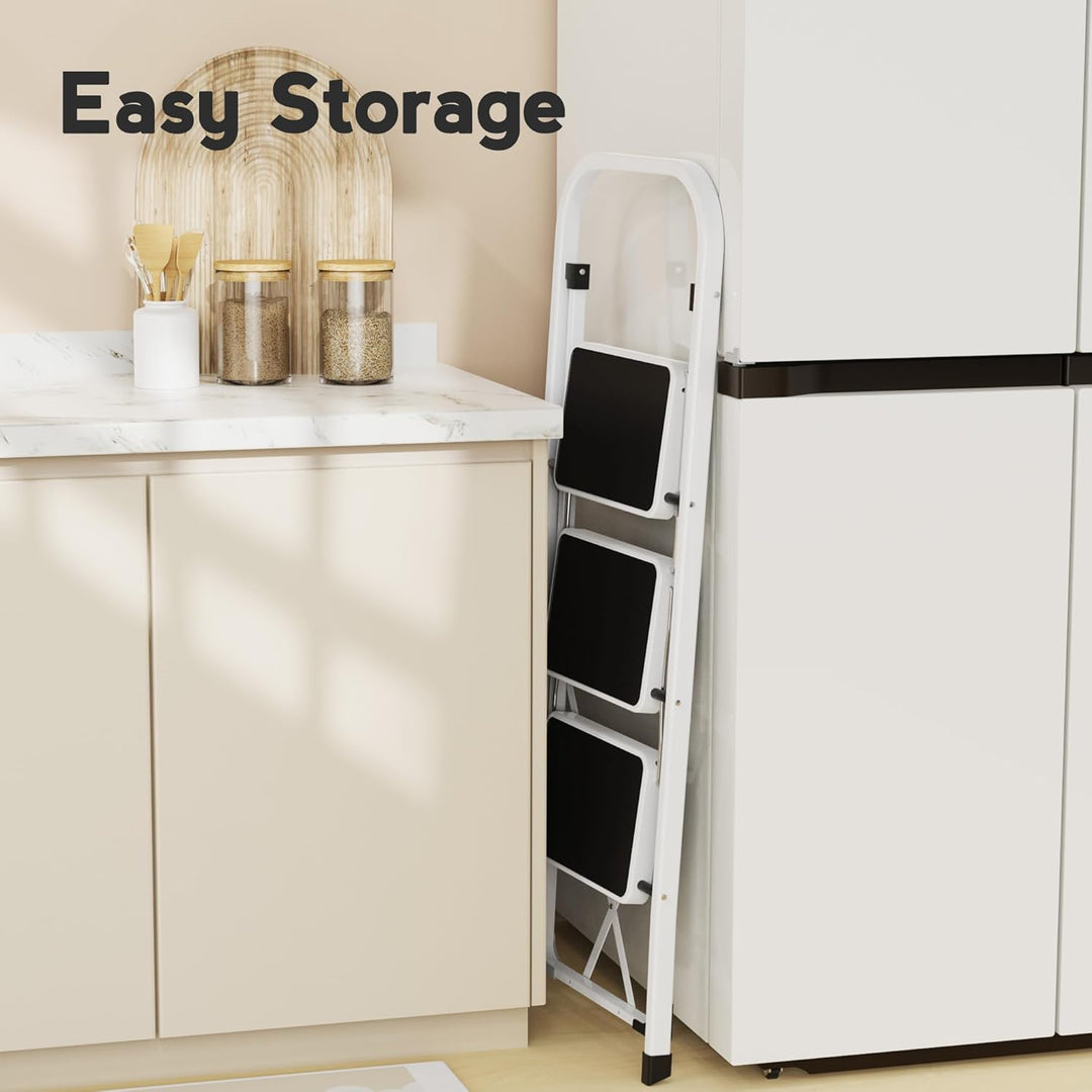 HBTower 3-Stufen-Leiter, Trittleiter mit Anti-Rutsch-Pedal, 20 cm breite Stufen, 150KGS Kapazität, P