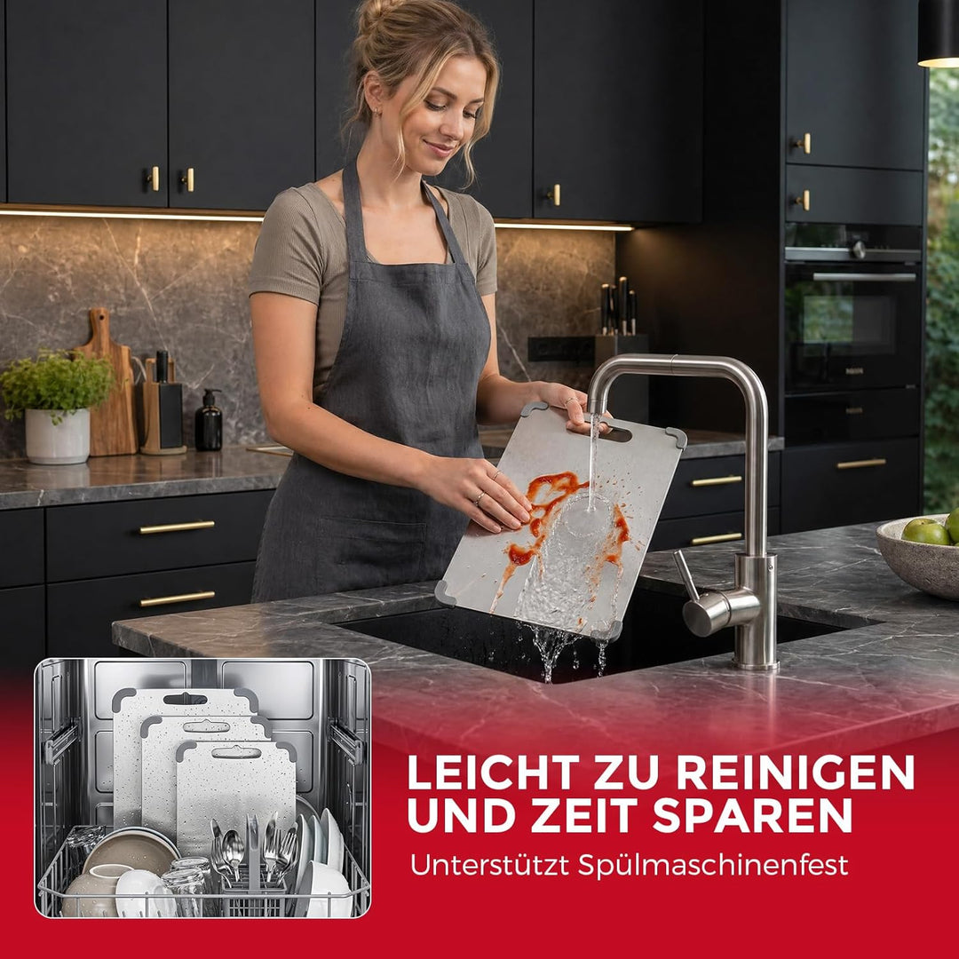 Schneidebrett Edelstahl Gross 39×28 cm - 1,5 mm Extra Dick Rutschfest mit Silikonrand, Messer-schone