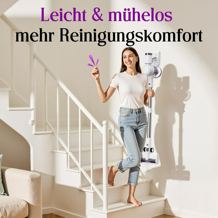 Akku Staubsauger 45000Pa, 60Min, nur 1,75 kg, 6-in-1 Staubsauger Kabellos mit Touchscreen, LED-Leuch